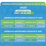 Jadwalka Imtixaanka Fasallada 8-aad iyo 12-aad.